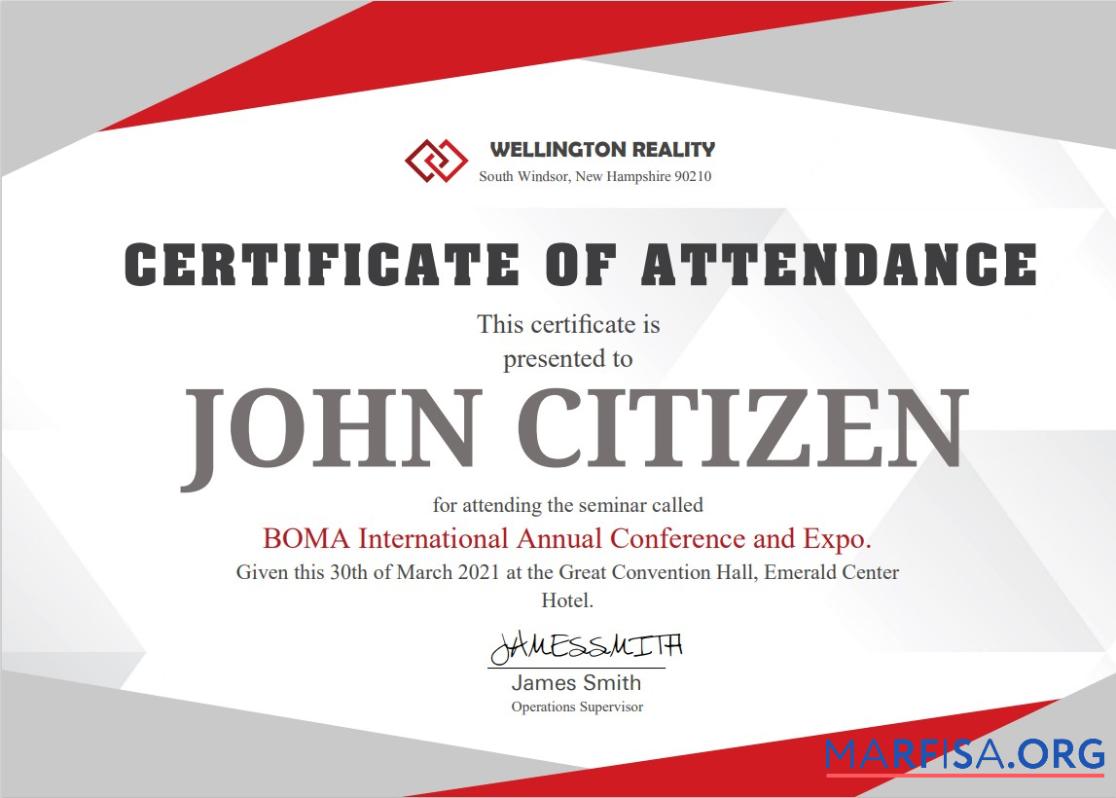 Realistic USA Employee Attendance Cert example